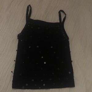 Black Sequin Spaghetti Strap Tank Top
